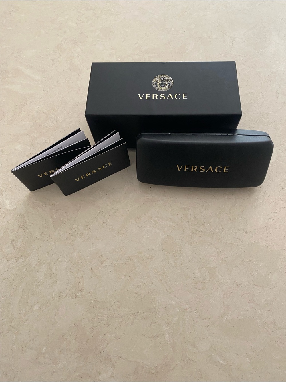Versace Black and Gold Sunglasses Case with Branded Box and Booklets